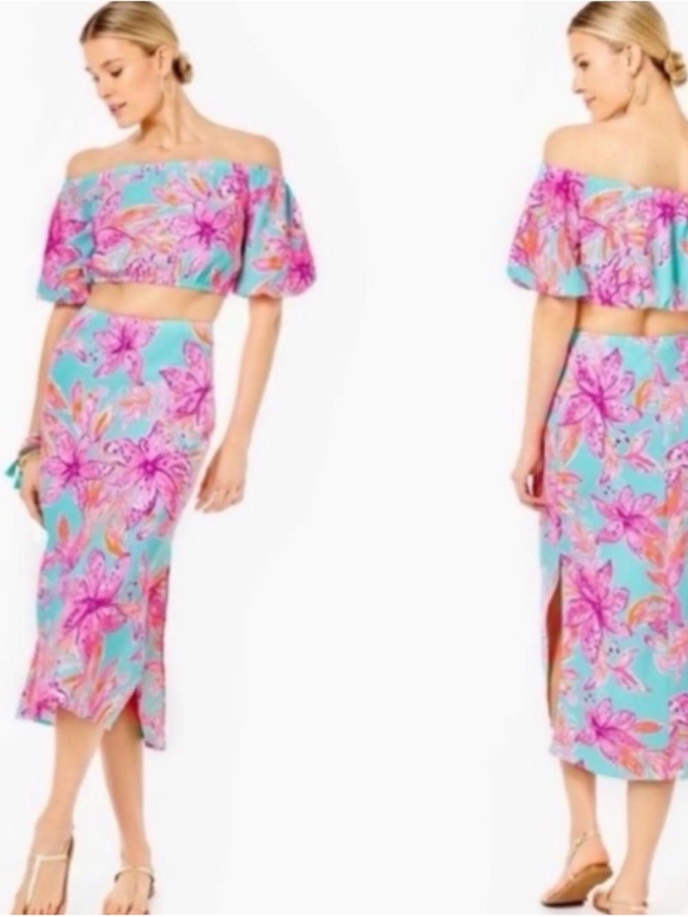 Lilly Pulitzer Esmeray Crop Top Surf Blue Bonita Blooms XXS TOP ONLY